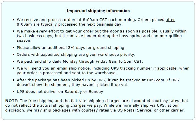 Shipping policy for mhp-gasgrillparts.com
